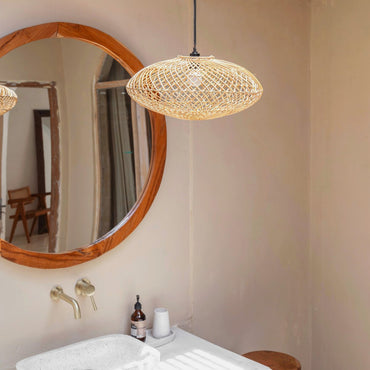 ARANA flat handwoven rattan lampshade for home décor by CozyVibe