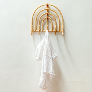 Maku handmade rattan coat rack with beige wall hooks for home décor by CozyVibe