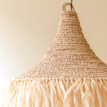 RUMBAI raffia lampshade with tropical fringe for home décor by CozyVibe