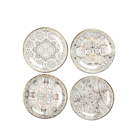 Set of 4 white plates abstract design - CozyVibe.eu