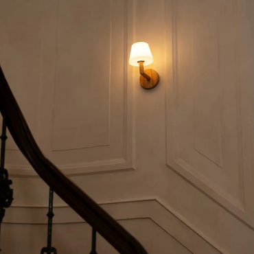 Ted wooden wall lamp with cordless design and dimmable light