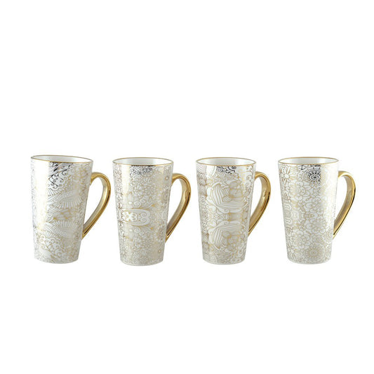 white mugs abstract design - lot of 4 - CozyVibe.eu