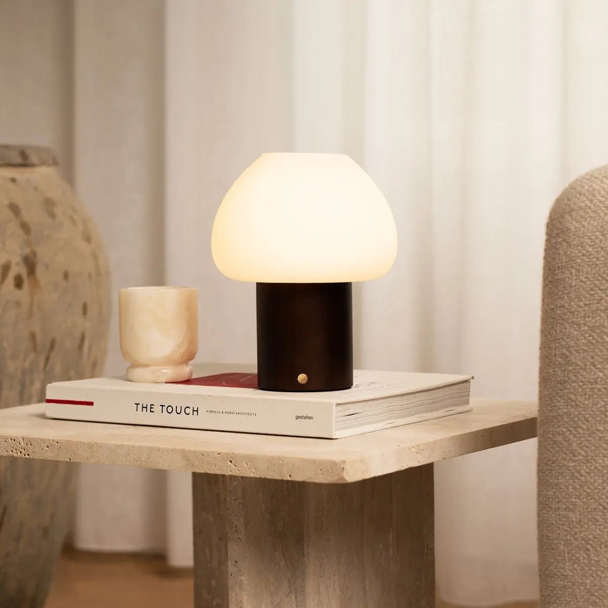 Fynn Dark Brown Rechargeable Wooden Table Lamp