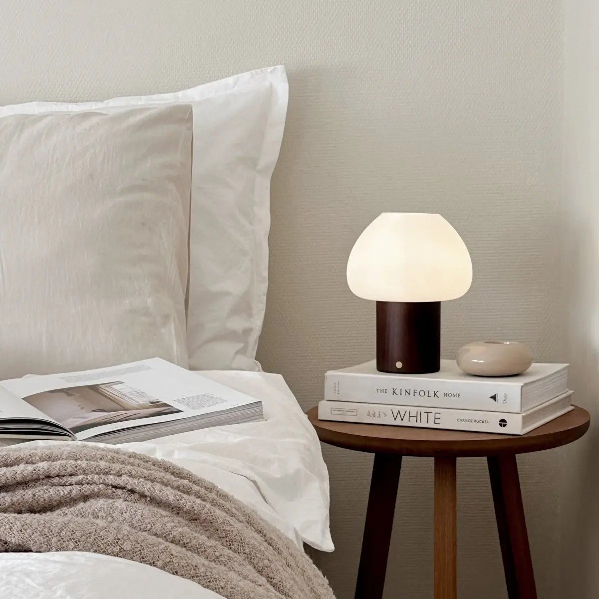 Fynn Dark Brown Rechargeable Wooden Table Lamp