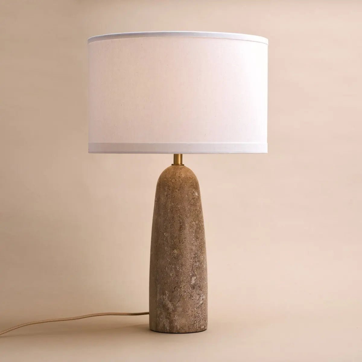 Isla Travertine Table Lamp with Cotton Shade
