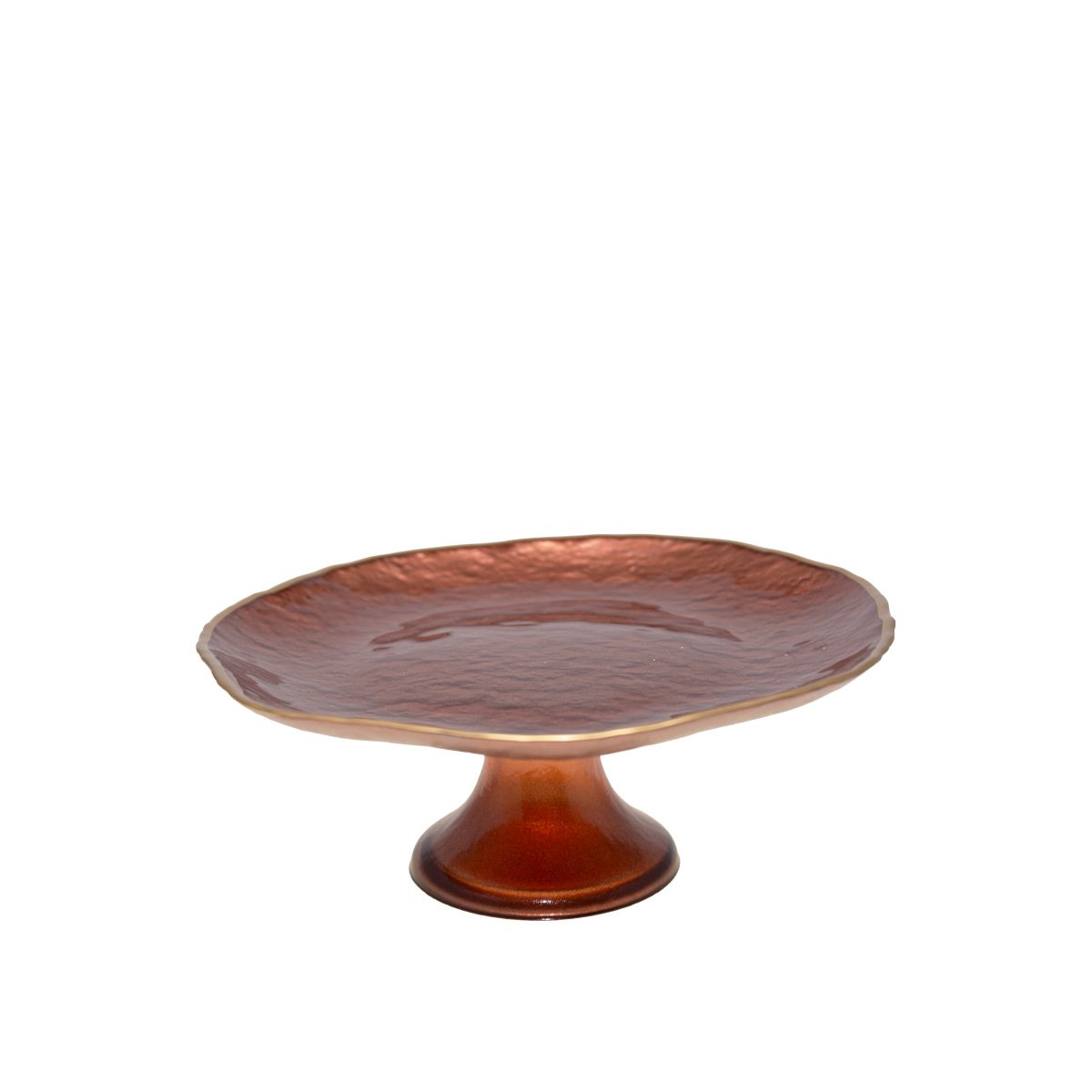the cozy vibe - Chestnut glass cake stand featuring elegant gilded rim detail