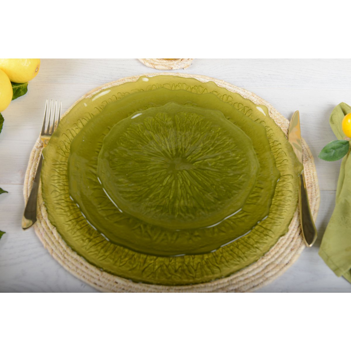 Lemon Zest – grüner Glas-Dessertteller – cosy vibes