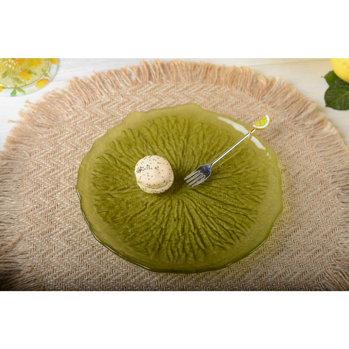Lemon Zest – grüner Glas-Dessertteller – cosy vibes