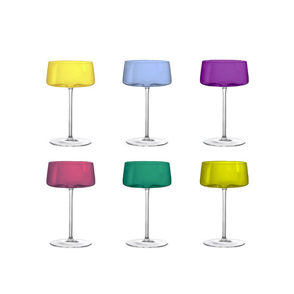 Multicolor champagne flutes set used for festive table celebrations