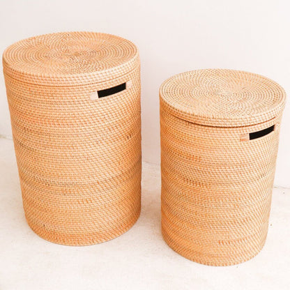 SARI rattan basket, handmade laundry storage with lid for clothes