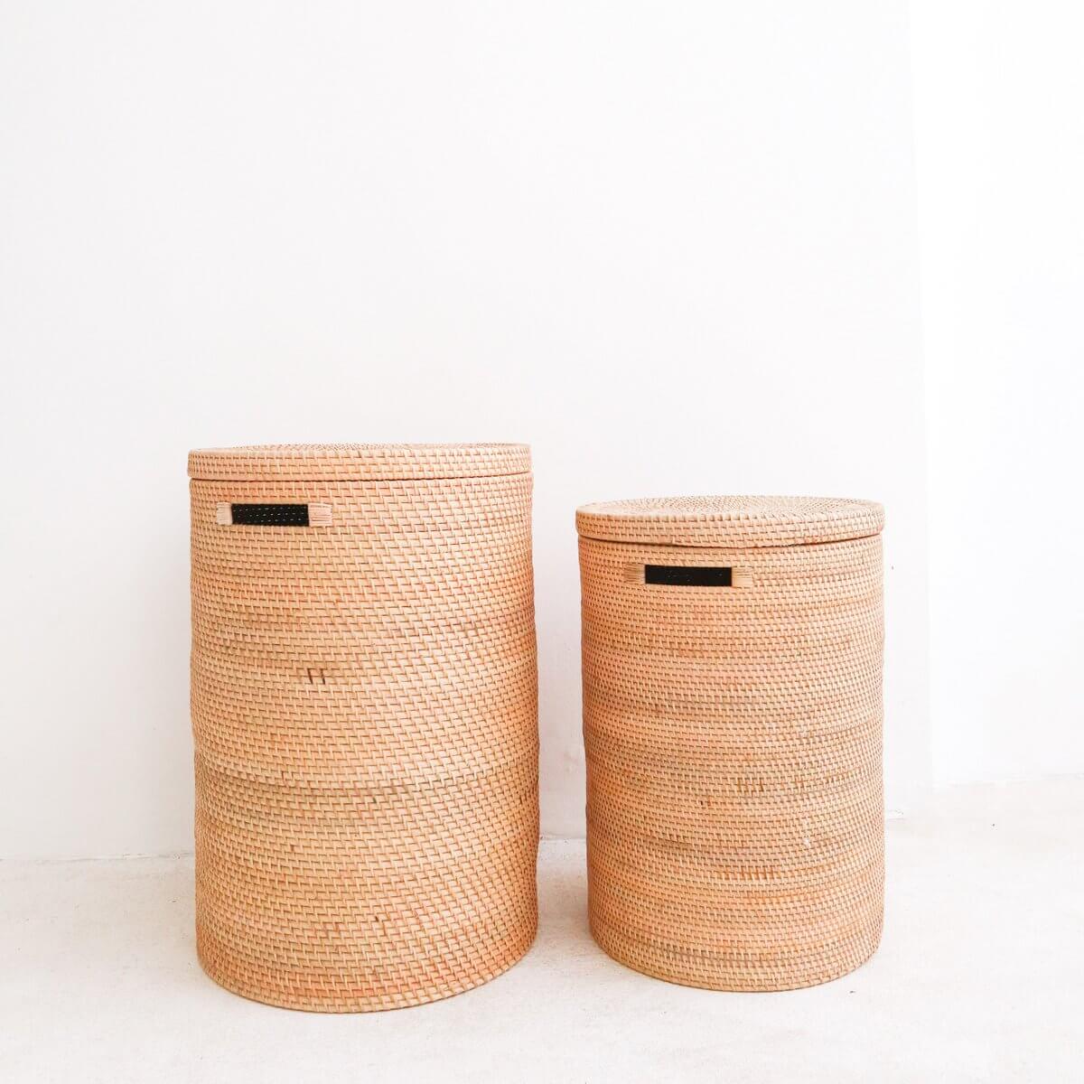 SARI rattan basket, eco-friendly laundry hamper with lid and handles