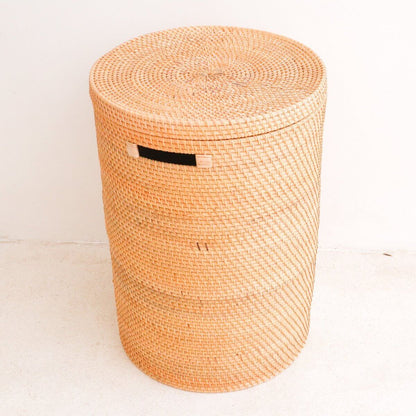 SARI rattan basket, handmade laundry storage with lid for modern interiors