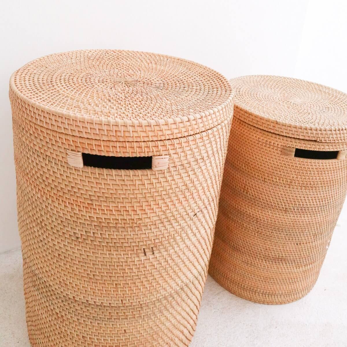 SARI rattan basket, sustainable handmade laundry storage with secure lid