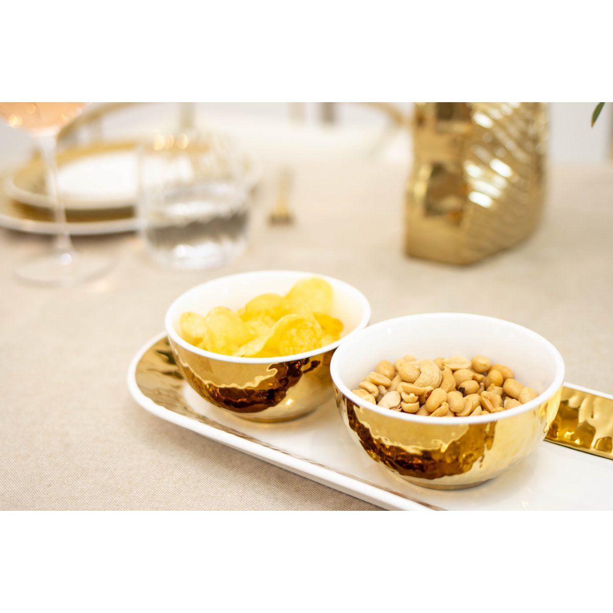 Set of 3 White and Gold Cups porcelain snack serving