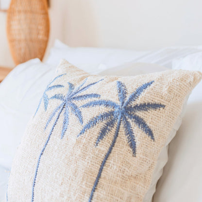 ANARKA Cotton Cushion Cover – Boho Palm Tree Embroidered Pillow - CozyVibe.eu