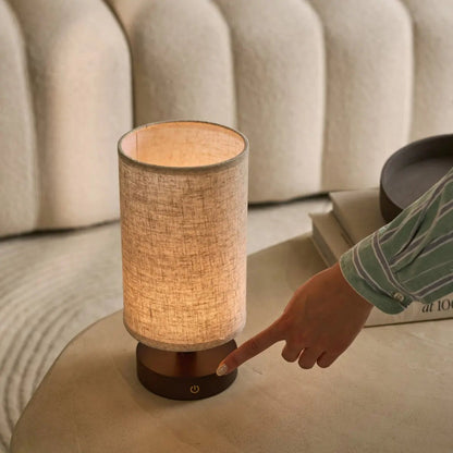 Ben LED wooden lamp with cordless rechargeable power and dimmer