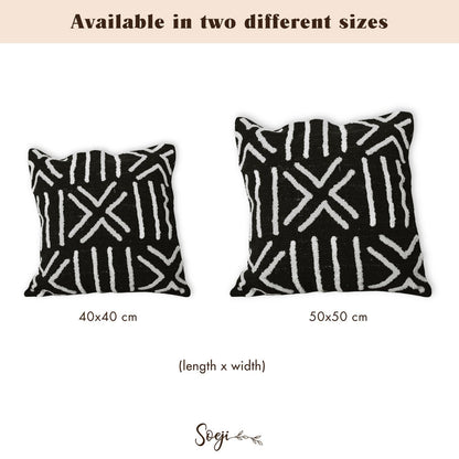 BIMA Black Cotton Cushion Cover – Handmade Boho Embroidered Pillow - CozyVibe.eu