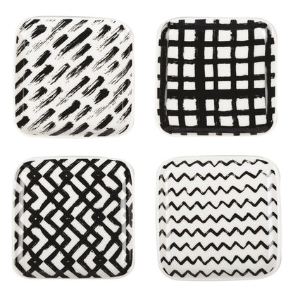 Black and white plates 9.5cm - Lot of 4 - CozyVibe.eu