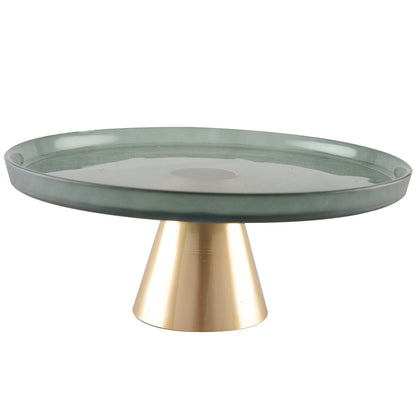 Cake Stand with Gold Foot – Stylish Green Glass Display - CozyVibe.eu