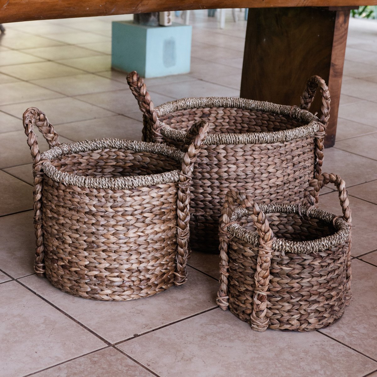 Water hyacinth basket adding cozy style to home décor by CozyVibe