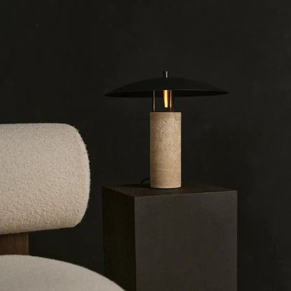 Nicolaas Travertine and Metal Table Lamp