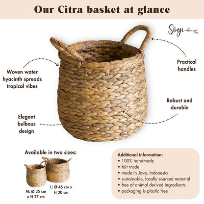 CITRA Round Woven Laundry Basket – Large Water Hyacinth Hamper - CozyVibe.eu
