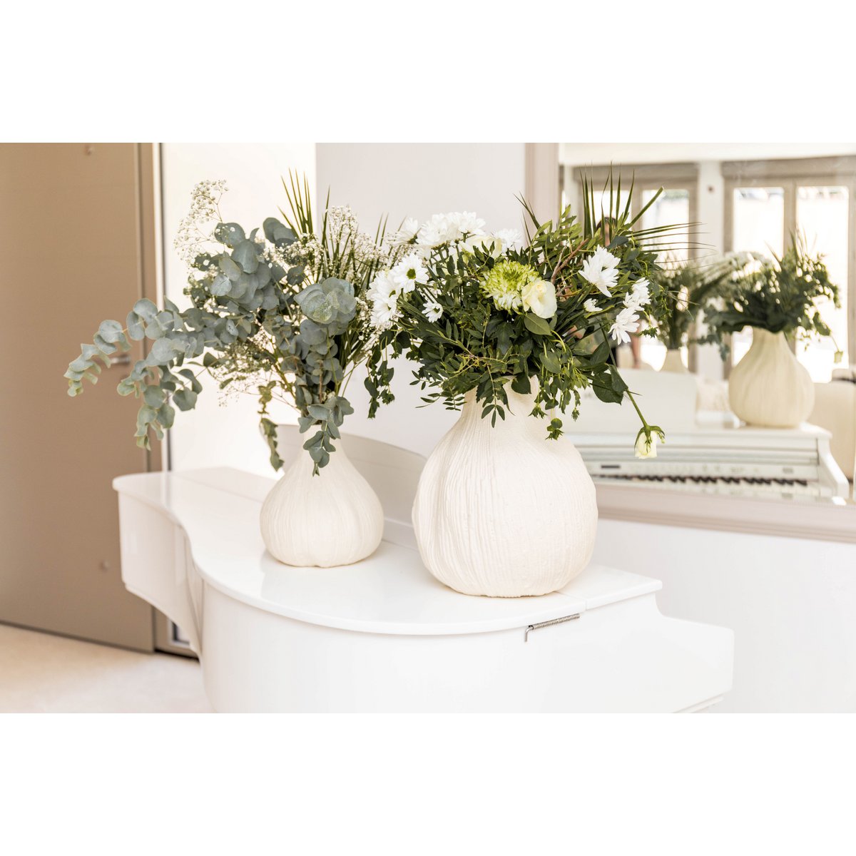 White round ceramic vase, Cremeux Grand collection, stylish home decor | CozyVibe
