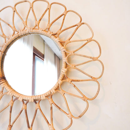 CozyVibe handmade boho rattan wall mirror for living room décor

