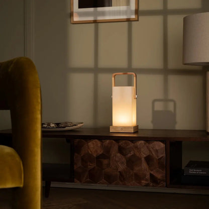 Harper Light Brown Rechargeable Wooden Table Lamp