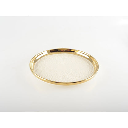 Elegant gold-edged ceramic dessert plates, blue and cream set of 4