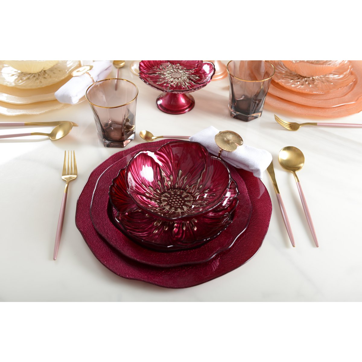Handgefertigter fuchsiafarbener Glas-Dessertteller für Wohndekoration und Küche | CozyVibe