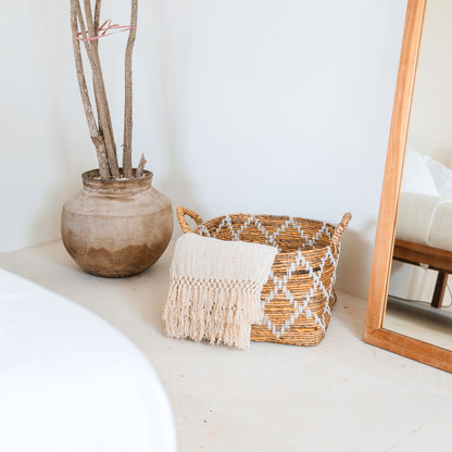 GANDARIA Boho Laundry Basket – Square Woven Banana Fibre Basket - CozyVibe.eu