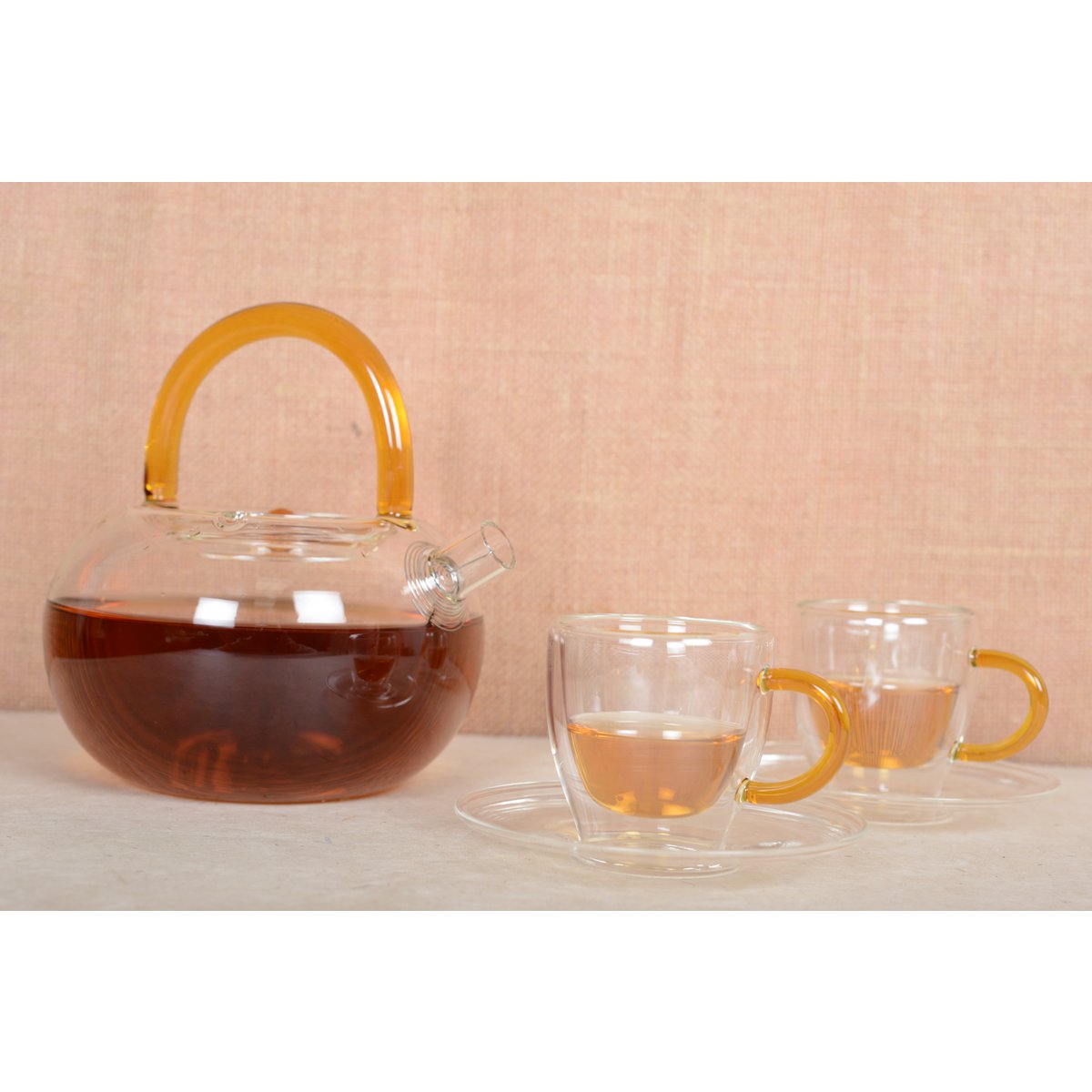 Glasteekanne mit gelbem Griff, 800ml – CozyVibe.eu