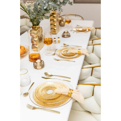 
Elegant round golden glass dinner plate, ideal for stylish tableware and home decor | CozyVibe