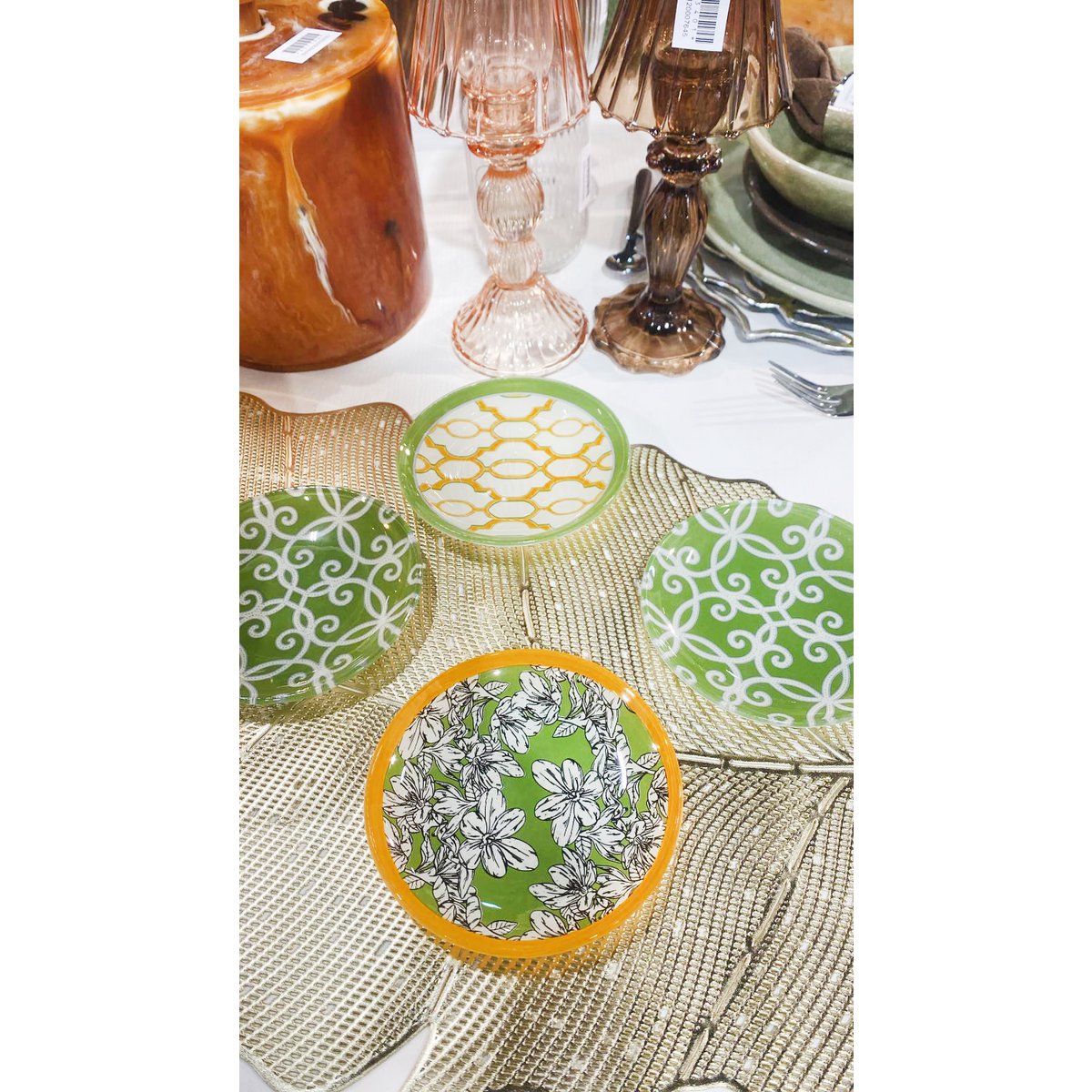 green and orange plates set of 4 