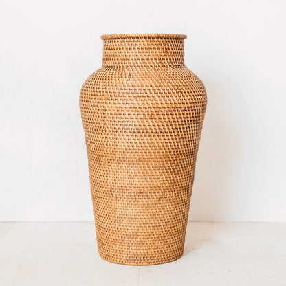 KIDUNG Large Round Rattan Vase – Handmade Tall Boho Floor Vase - CozyVibe.eu