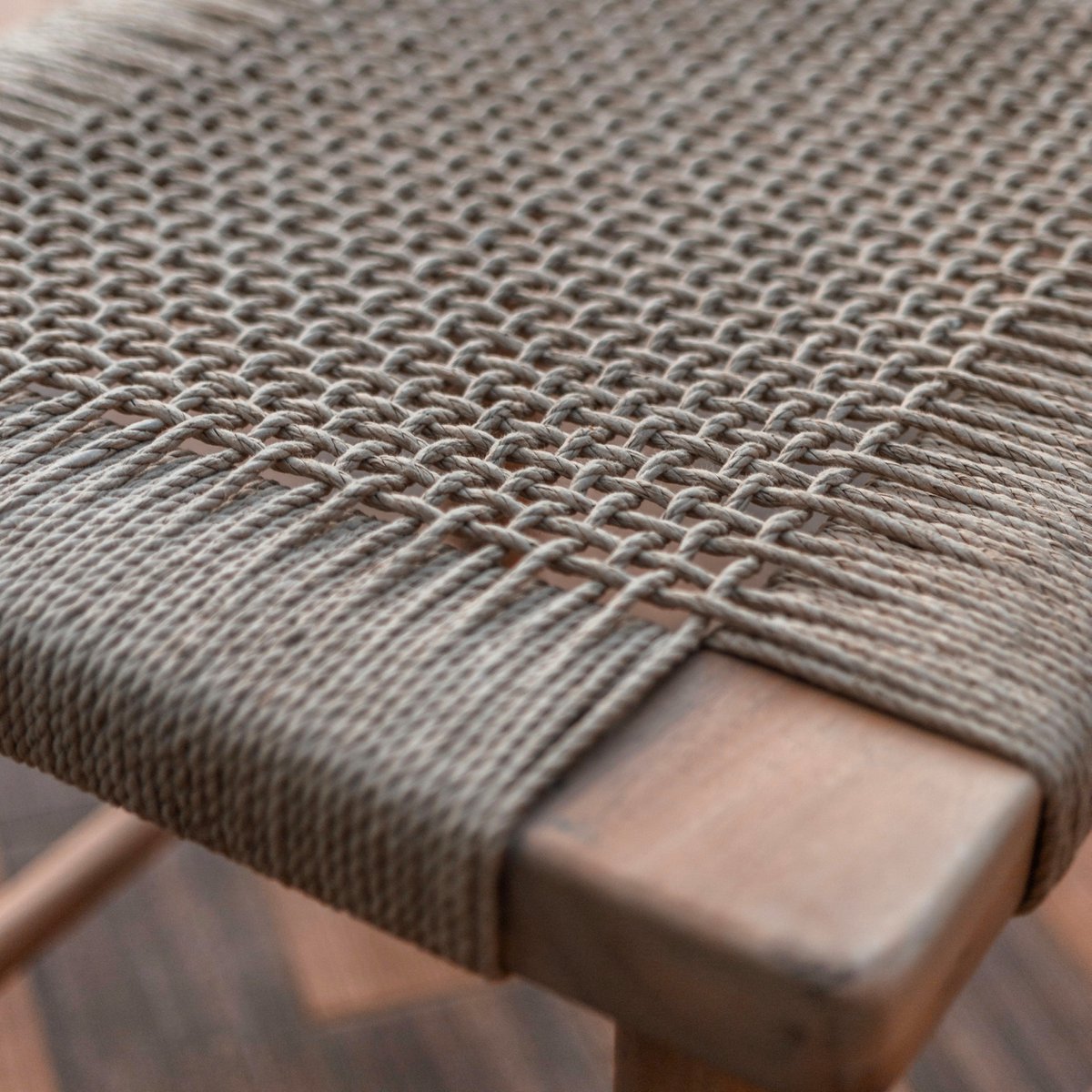 Large Wooden Stool SUNDA made of Trembesi with a Seating Surface from Woven Recycled Paper - CozyVibe.eu