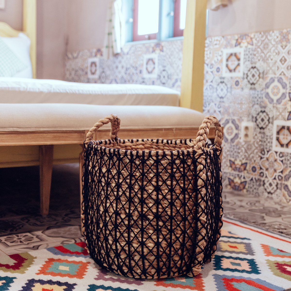 CozyVibe water hyacinth basket for living room décor

