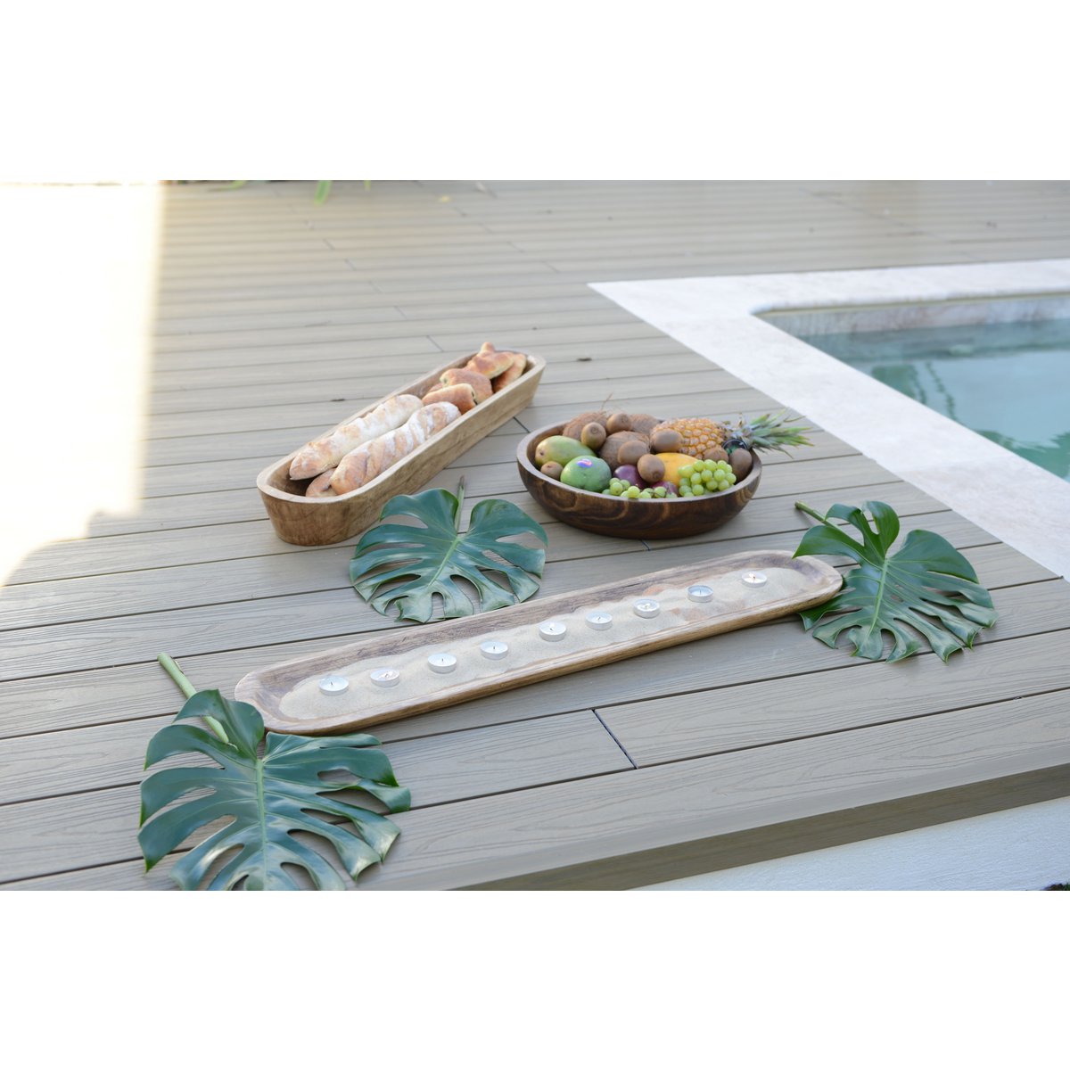 Langes rechteckiges Holz-Dekotablett, 100x9x2.5cm – CozyVibe.eu