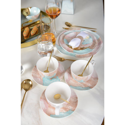 Marble design porcelain coffee cup set with saucers, perfect for kitchen decor | CozyVibe