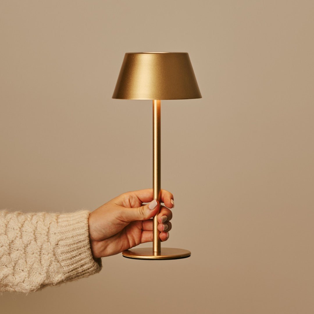 Milou Gold Table Lamp – Cordless Rechargeable Light with 3 Modes - CozyVibe.eu