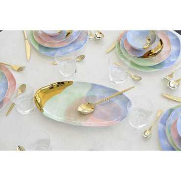 Oval tricolor porcelain serving platter, elegant tableware, kitchen decor | CozyVibe