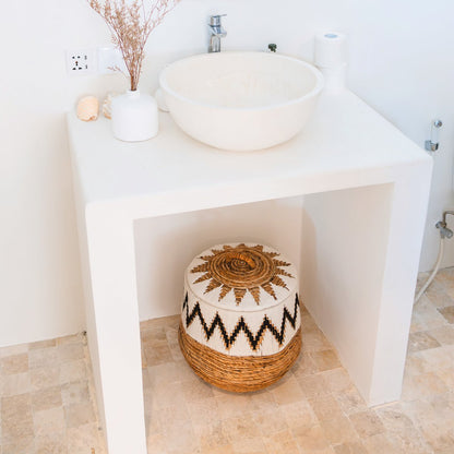 Woven Laundry Basket PALEM Large Round Boho Storage | CozyVibes