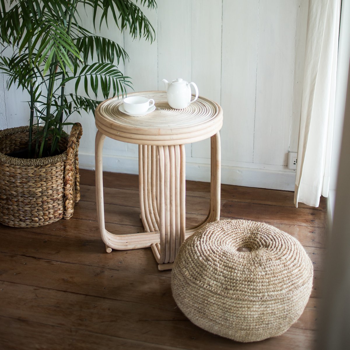 Telu handcrafted raffia pouf for home décor by CozyVibe


