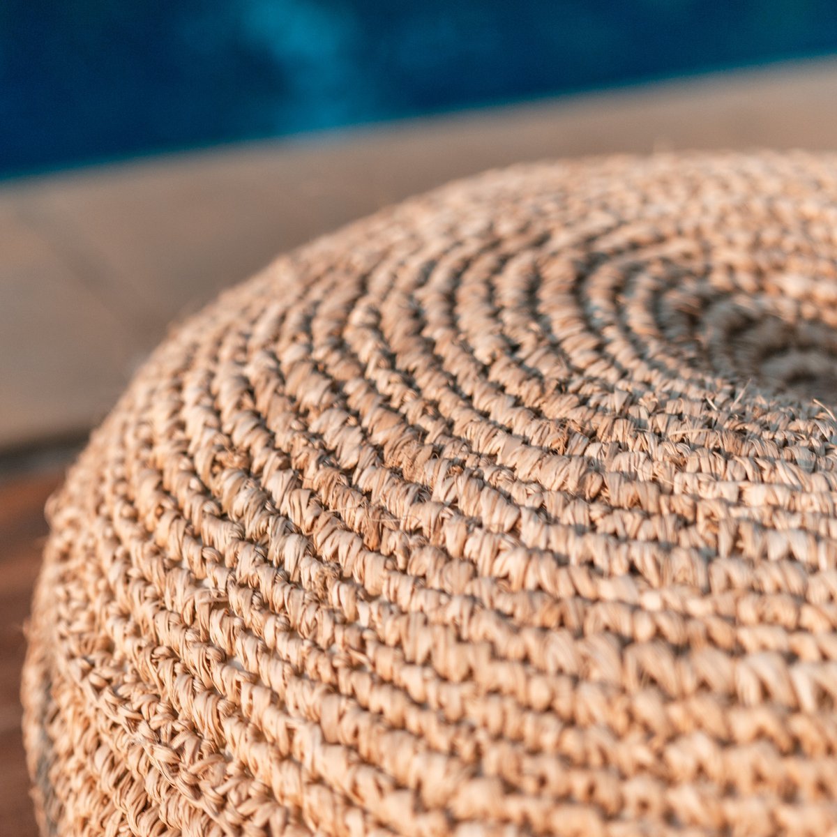 CozyVibe boho raffia pouf for living room décor

