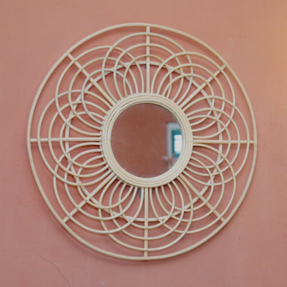 PUTUK Round Rattan Mirror 58cm Handmade Boho Wall Decor | CozyVibes
