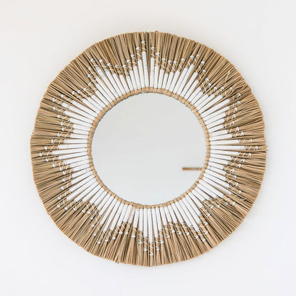 RANDU Round Seagrass Wall Mirror – Boho Hanging Mirror Ø60 cm - CozyVibe.eu