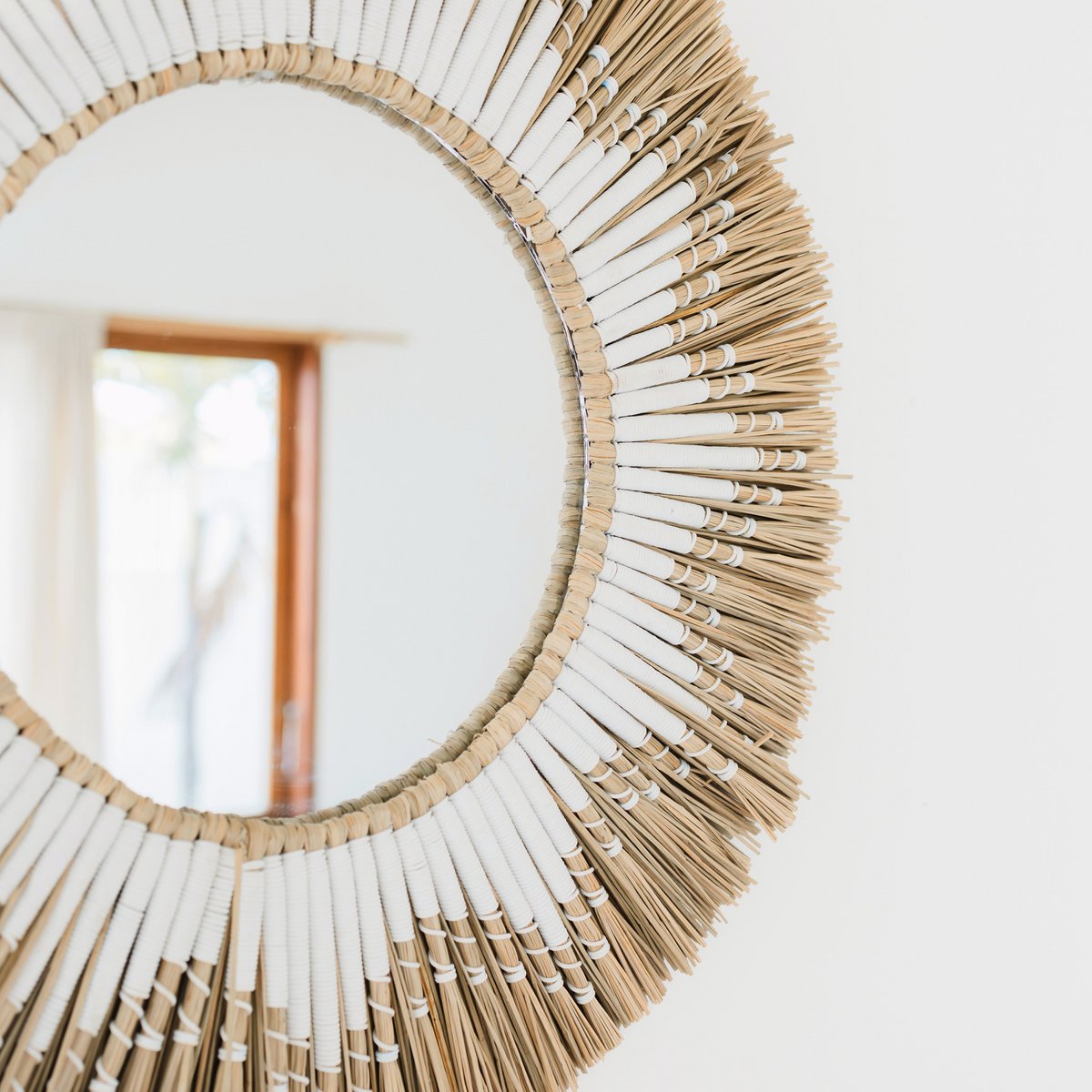 RANDU runder Seegras-Wandspiegel – Boho-Hängespiegel, Ø60 cm – CozyVibe.eu
