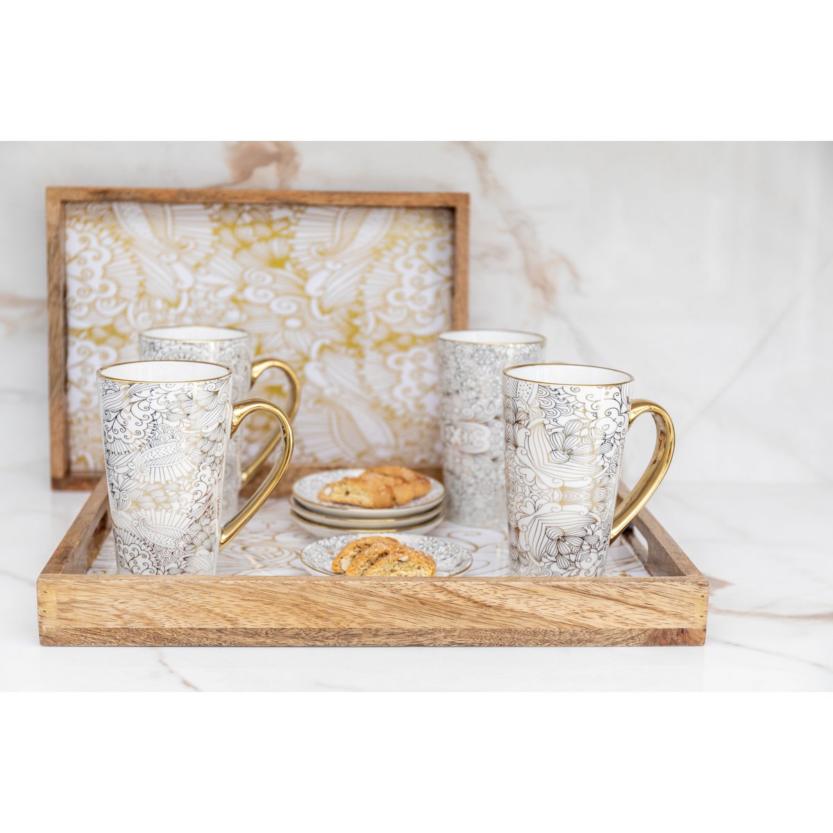 Set of 4 white plates abstract design - CozyVibe.eu