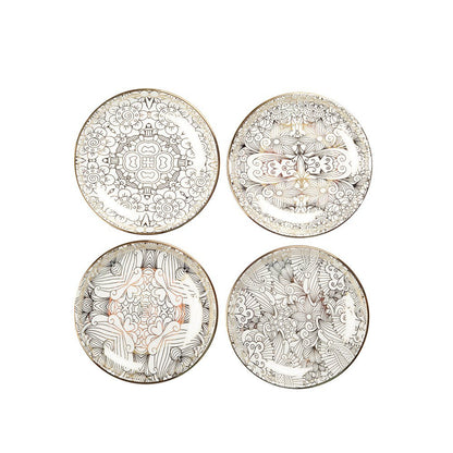 Set of 4 white plates abstract design - CozyVibe.eu